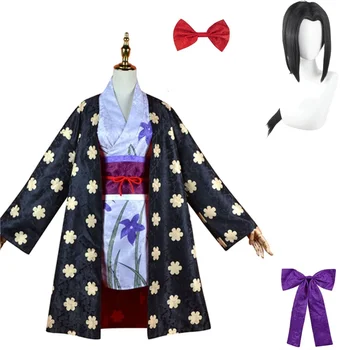 Мис Олсъндей Нико Робин аниме косплей костюм драпирани пола аксесоари шапка папийонка перука мъж жена секси кимоно