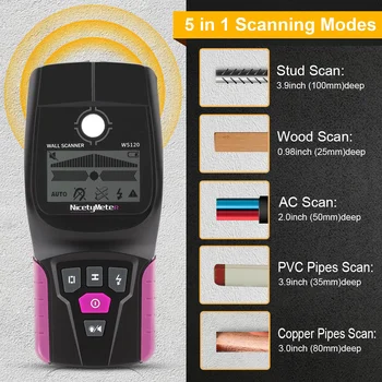 WS120 Multi-Scanner Stud Finder AC дървени кабелни проводници Проследяване на дълбочината ВиК Подземен стенен скенер LCD звуков сигнал