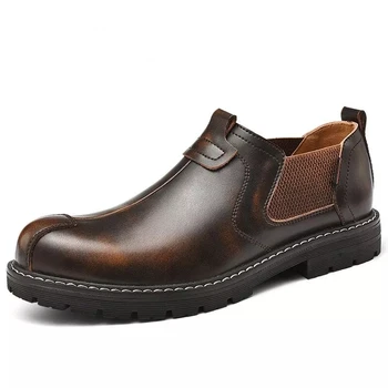 Нова мода Мъжки ежедневни обувки Висококачествени мъжки обувки от естествена кожа Водоустойчиви мъжки мокасини Външни мотоциклетни работни обувки