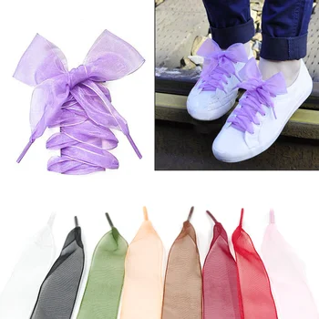 Плоски сатенени панделки за обувки Широки връзки за обувки от органза цветни за и деца 4CM