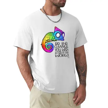 Бъди промяната - Ганди Цитат - Rainbow Chameleon тениска аниме Естетическо облекло момчета животински печат мъжки т риза графика