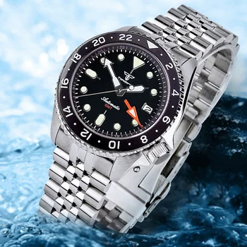 41mm водолаз часовник за мъже оранжев черен циферблат сапфир стъкло Япония NH34A GMT Автоматично 200M водоустойчив индикатор за дата зелен луме