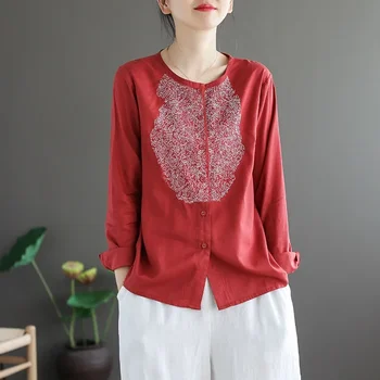 Дамски китайски върхове блузи китайски традиционен топ бродерия дълъг ръкав Cheongsam стил риза Дамски Qipao Топ етнически 10206