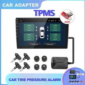 USB TPMS система за наблюдение на налягането в автомобилната гума за кола Android навигационен плейър с четири сензора 5V безжична трансмисия