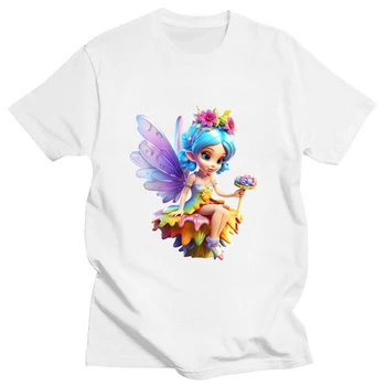 Elf Girl Cartoon Short Sleeve Pure Cotton T-shirt Flower Fairy Cute Tops Y2k Top Aesthetic Graphic T Shirts Дамско облекло