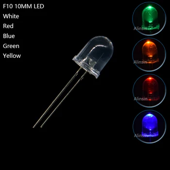 10pcs 0.75W 150MA F10 10mm LED светодиод бял червен син зелен жълт цвят крушка лампа 3V-3.2V PCB
