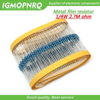 100pcs Метален филмов резистор Петцветен пръстен Тъкане 1/4W 0.25W 1% 2M7 2M7 ohm 2M7ohm