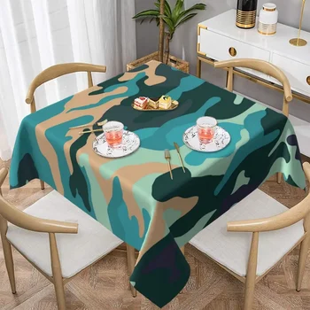 Синьо зелено Camo покривка камуфлаж водоустойчива таблица покритие смешно графичен маса кърпа декорация за домашно парти трапезария