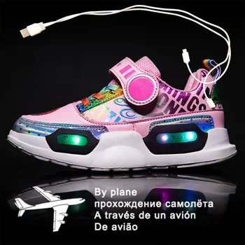 2021 Деца Led USB зареждане обувки Светещи маратонки Деца кука Loop Светещи обувки за момичета Момчета Мъже Жени Скейт LED обувки