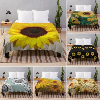 Farm жълт слънчоглед фланела хвърлят одеяло лек супер мек уютен луксозно легло одеяло за деца възрастни през целия сезон употреба крал