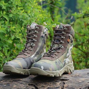 Нови мъже Тактически ботуши Армия ботуши Мъжка военна пустиня Водоустойчиви обувки за безопасност на работното място Катерене спортни обувки глезена мъже на открито ботуши