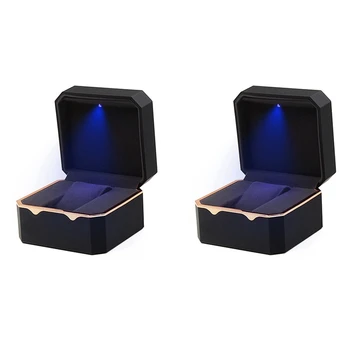 2X Кутия за часовници с осмоъгълен златен ръб със светлина, кутия за съхранение на часовници, кутия за гледане, кутия за гледане