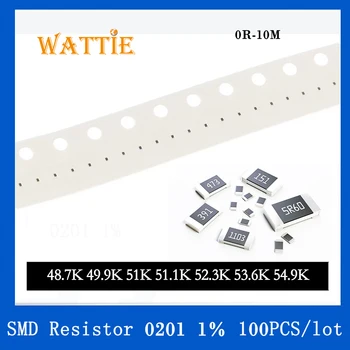 SMD резистор 0201 1% 48.7K 49.9K 51K 51.1K 52.3K 53.6K 54.9K 100PCS / партида чип резистори 1 / 20W 0.6mm * 0.3mm