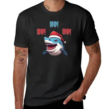 Смешни Коледа Санта акула тениска Къс ръкав обичай тениска Извънгабаритни тениски мъжки памучни тениски