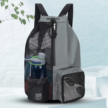 рамо футболна топка раници шнур футбол носене чанта с мокри джобове удебелена мрежа удобен за открит спорт