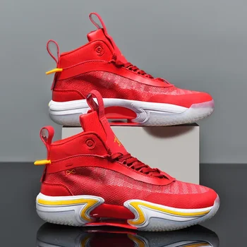 Mid Cut червени практически дишащи баскетболни обувки за мъжки висококачествени игра специфични баскетболни ботуши неплъзгащи се маратонки