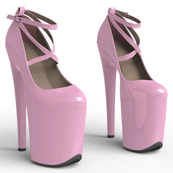 Leecabe 20cm/8inch Патент PU кръгли пръсти pumbs висок ток секси модел обувки пол танц обувки