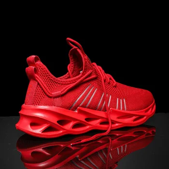 Горещи нови маратонки мъжки обувки двойка спортна мрежа дишащи обувки за бягане меки атлетични дупки унисекс маратонки дамски обувки червени