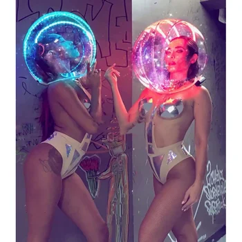 Gogo бар шоу атмосфера LED светлини костюми LED шоу реквизит шапка нощен клуб бар светещ парти Helemet Space Warrior костюм