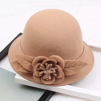 2019 Вълна Fedoras филц Cloche шапки реколта флорални топло кофа шапки 9 цвята бомбе шапки женски