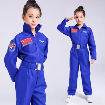 Космонавт косплей за деца момчета момичета пилот капитан астронавт униформа изпълнение шоу детски подарък синьо