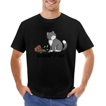 Котка със счупена тениска за саксия за цветя котешки ризи Тениска с къс ръкав обикновена черна тениска мъже