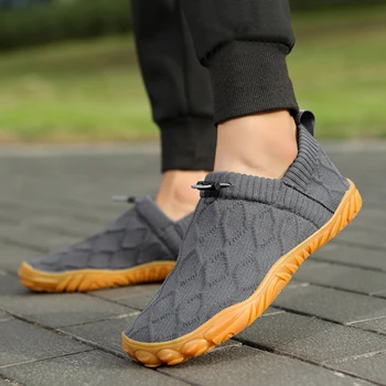 Мъжки боси обувки против хлъзгане дишащи плетене ходене обувки износоустойчиви удобни маратонки за бягане за пътуване на открито