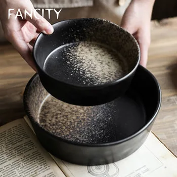 FANCITY Креативна керамична купа, купа със специална форма, купа за супа, голяма купа за плодове, купа за салата, купа за западна храна, зеленчукова купа,