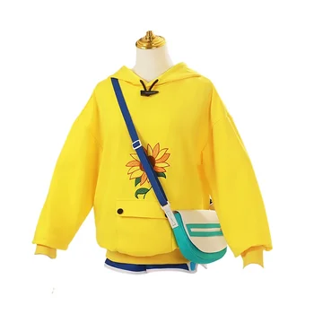 Аниме Wonder Egg Priority Ohto Ai Cosplay костюми Качулка жълт слънчоглед пуловер суитчър шорти перука фиба костюм