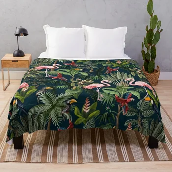 Модел на джунглата с тукан, фламинго и папагал Хвърли одеяло Валентин идеи за подаръци Зимни легла Одеяла за дивани Одеяла