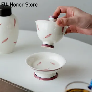 Pure ръчно рисувани магнолия венчелистче керамични пот носещи маса японски чай тава капак купа подкрепа подложка високо Goot плодове снек плоча