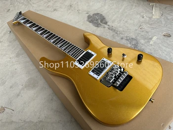 6-струнни златни крикове електрическа китара, грифа от палисандрово дърво, хромиран хардуер, Флойд Роуз Бридж