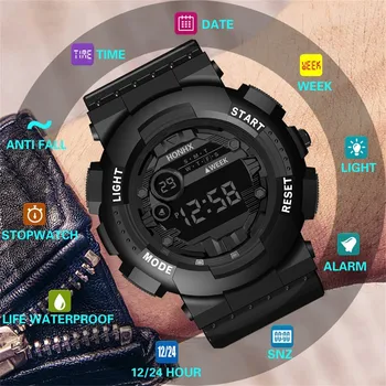 Луксозен мъжки цифров LED часовник Дата Спортни мъже Открит електронен ръчен часовник Голям циферблат Многофункционална водоустойчива светлинна аларма