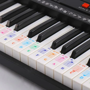 61 Цвят на клавиша Пиано писмо бележки стикери клавиатура ръка ролка пиано клавиатура прозрачни стикери нотация прозрачен