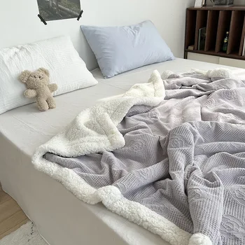 Мляко кадифе имитация вълна релефно одеяло двоен слой сгъсти одеяла за есента зимата удобни топло одеяло утешители