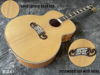 акустична китара твърда смърчова дъска отгоре абанос пръст блок инкрустация Rosewood мост не Electroincs