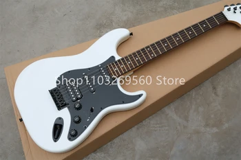 Персонализирана 6-струнна бяла електрическа китара, SSH черен пикап и черен пикап, черен хардуер, фиксиран мост