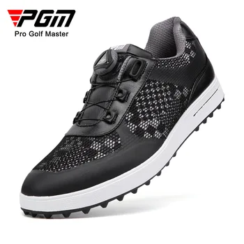 PGM Мъжки обувки за голф Черни маратонки Копче Връзки за обувки Анти-странични хлъзгащи мъжки дишащи износоустойчиви спортни обувки XZ224