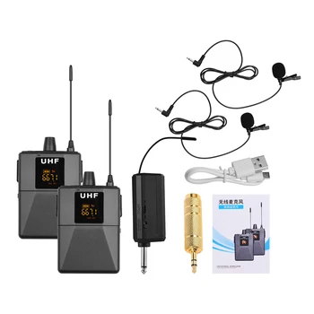  UHF безжична микрофонна система с микрофон, предавател и приемник 6.35mm щепсел & 3.5mm адаптер