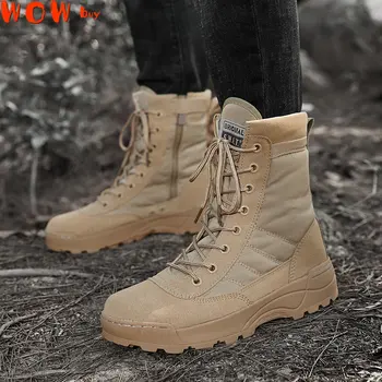 Военни ботуши Мъжки ботуши Специални сили Пустинни бойни армейски ботуши Външни туристически обувки Обувки за глезена Мъже Работа Safty обувки