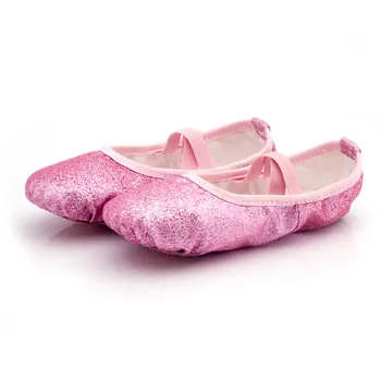 Момичета лъскав балет танцови обувки деца мека телешка соле бална зала джаз йога фестивал изпълнение обувки блясък розов плосък петата