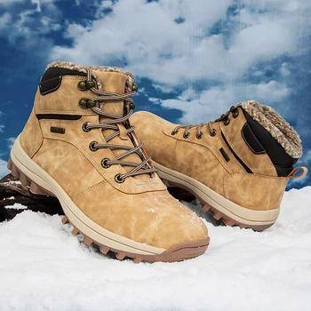 Зимни топли мъжки ботуши Мъжки снежни ботуши Туристически обувки Ръчно изработени водоустойчиви работни ботуши до глезена Високи топ мъжки обувки за туризъм Катерене