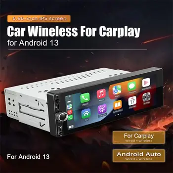 1Din Android 13.0 Car Radio Wireless CarPlay Android-Auto Wifi Bluetooth Handsfree GPS FM RDS USB 6.86