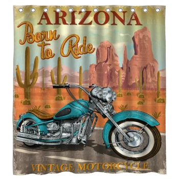 Свобода състезателна значка Реколта път 66 Аризона Motobike череп пустинята тигър плакат душ завеса от Ho Me Лили баня декор