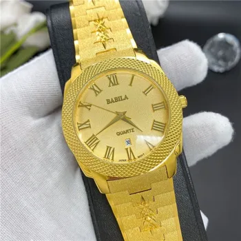 2023 месинг нов мъжки часовник златен календар римски ретро мода издълбани 24K злато водоустойчив