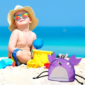 Beach Mesh чанта сладък раци форма черупки чанти за провеждане на плаж черупка, играчки събиране на чанти за съхранение за деца пясък инструменти организатор