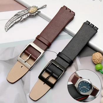 Висококачествена каишка за Swatch GB274 / GN239 / GB294 / GB287 17mm естествена кожа часовник лента водоустойчив мъже жени бизнес гривна
