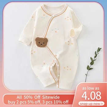 Карикатура мечка бебе гащеризон пролет лято Bebe дрехи меки висококачествени памук новородено боди бебе гащеризон едно парче облекло