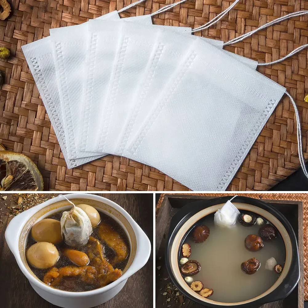 100Pcs еднократни чаени торбички нетъкан текстил чай подправка билков прах филтър чанта низ запечатване супа крак баня парфюм чанти