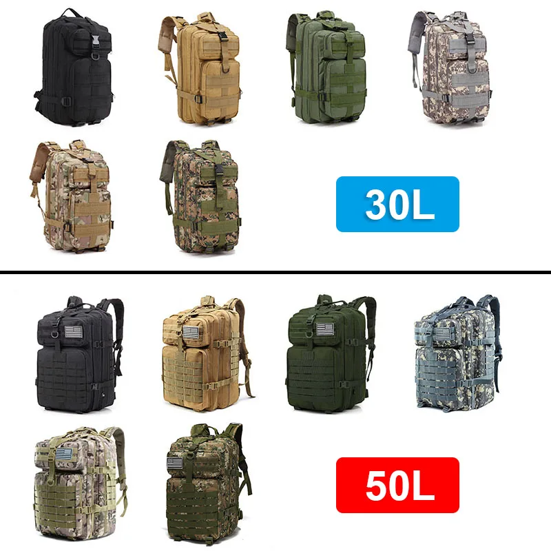 30L или 50L многофункционална чанта Военна раница с висок капацитет Къмпинг Туристически принадлежности Мъже Спорт Трекинг Катерене Пътна чанта